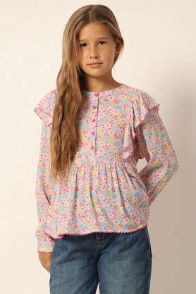 printed cotton relaxed fit girls top - pink