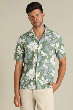 printed cotton relaxed fit men's casual shirt - green