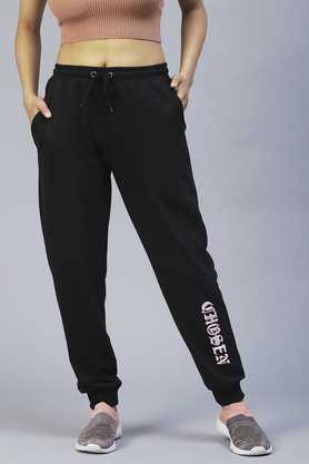 printed cotton relaxed fit women's joggers - black