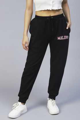 printed cotton relaxed fit women's joggers - black