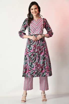 printed cotton relaxed fit women's kurta set - multi