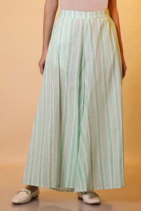 printed cotton relaxed fit women's palazzos - green