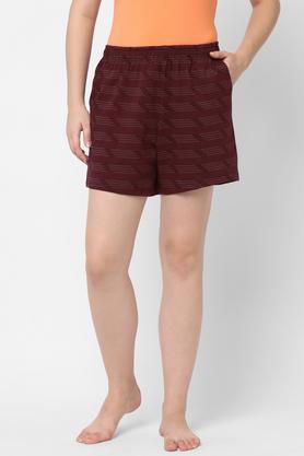 printed cotton relaxed fit womens shorts - burgundy