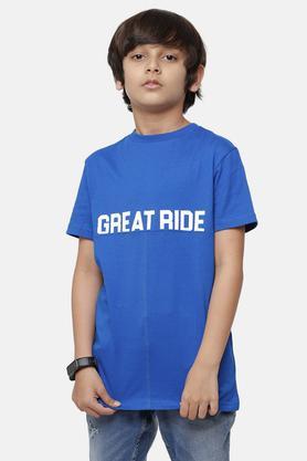 printed cotton round neck boy's t-shirt - blue