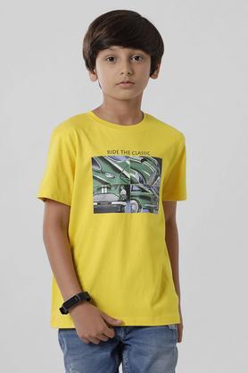 printed cotton round neck boy's t-shirt - yellow