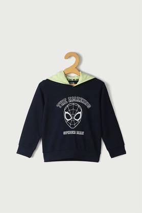 printed cotton round neck boys character sweatshirt - navy