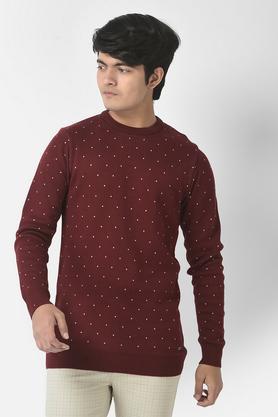printed cotton round neck boys sweater - red