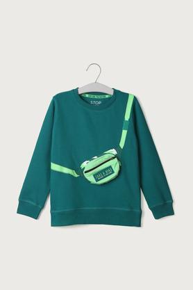 printed cotton round neck boys sweatshirt - green