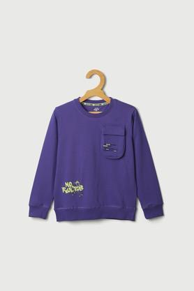 printed cotton round neck boys sweatshirt - purple