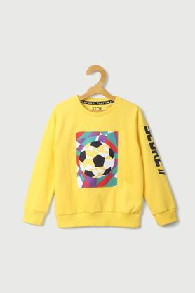 printed cotton round neck boys sweatshirt - yellow