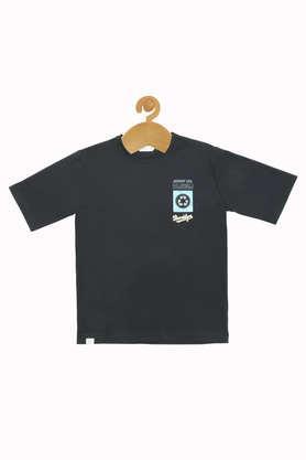 printed cotton round neck boys t-shirt - black