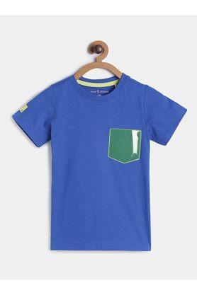 printed cotton round neck boys t-shirt - blue