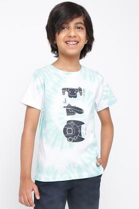 printed cotton round neck boys t-shirt - blue