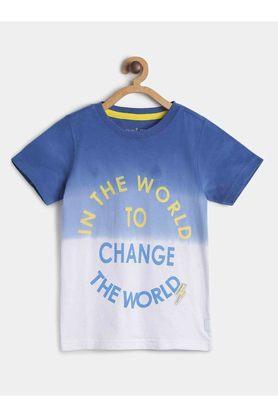 printed cotton round neck boys t-shirt - blue