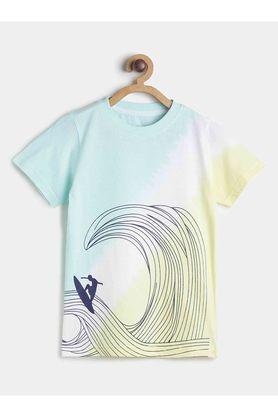 printed cotton round neck boys t-shirt - blue