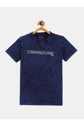 printed cotton round neck boys t-shirt - blue