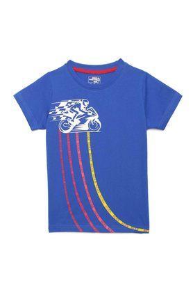 printed cotton round neck boys t-shirt - blue