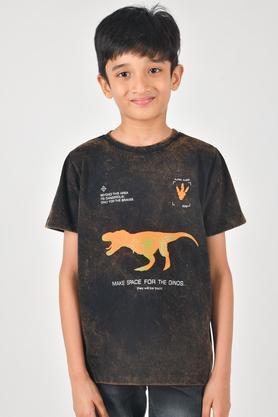 printed cotton round neck boys t-shirt - brown