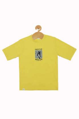 printed cotton round neck boys t-shirt - gold