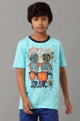 printed cotton round neck boys t-shirt - green