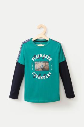 printed cotton round neck boys t-shirt - green