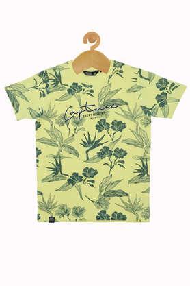 printed cotton round neck boys t-shirt - lemon