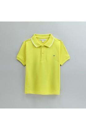 printed cotton round neck boys t-shirt - lemon