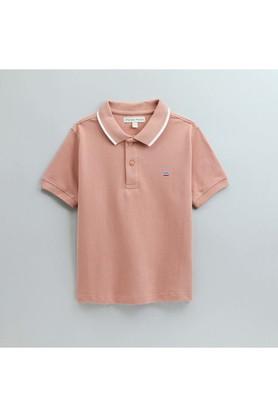 printed cotton round neck boys t-shirt - light brown