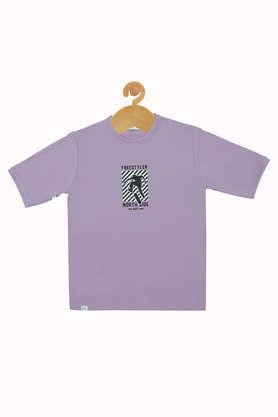 printed cotton round neck boys t-shirt - lilac