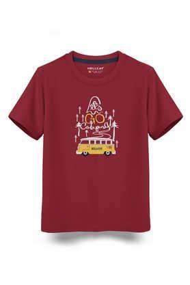 printed cotton round neck boys t-shirt - maroon