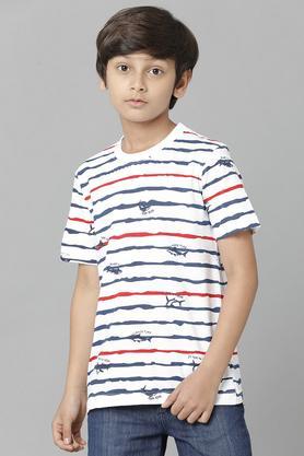 printed cotton round neck boys t-shirt - navy