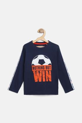 printed cotton round neck boys t-shirt - navy