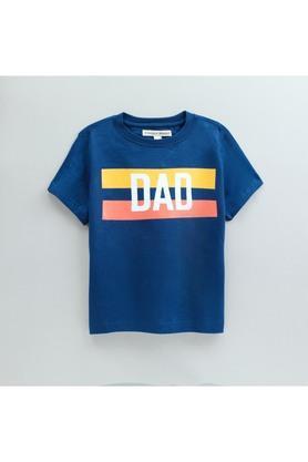 printed cotton round neck boys t-shirt - navy