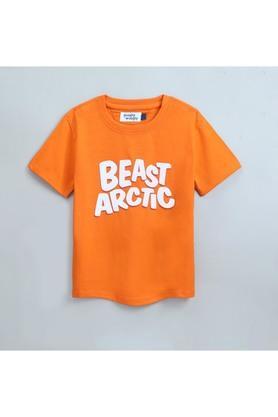 printed cotton round neck boys t-shirt - orange