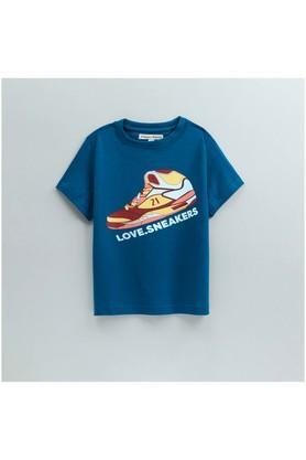 printed cotton round neck boys t-shirt - petrol