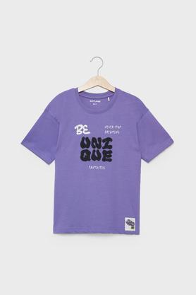 printed cotton round neck boys t-shirt - purple