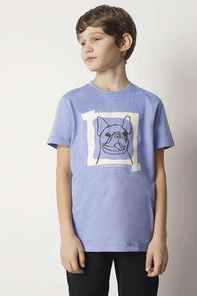 printed cotton round neck boys t-shirt - purple