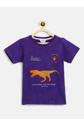 printed cotton round neck boys t-shirt - purple