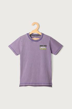 printed cotton round neck boys t-shirt - purple