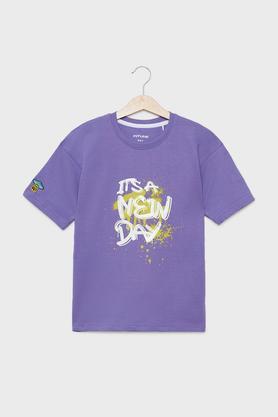 printed cotton round neck boys t-shirt - purple