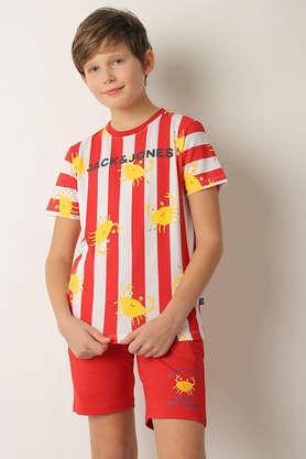 printed cotton round neck boys t-shirt - red