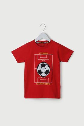 printed cotton round neck boys t-shirt - red