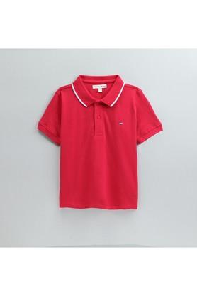 printed cotton round neck boys t-shirt - red