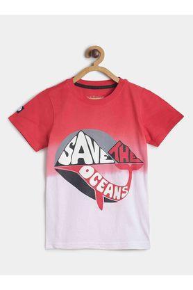 printed cotton round neck boys t-shirt - red