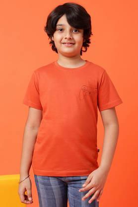 printed cotton round neck boys t-shirt - red