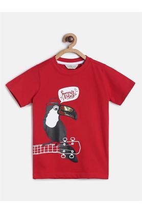 printed cotton round neck boys t-shirt - red