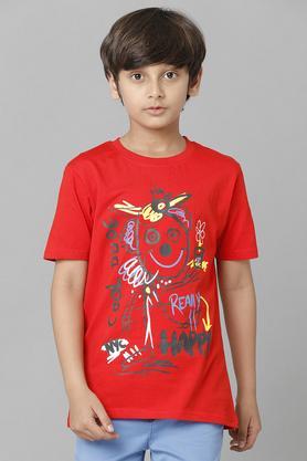 printed cotton round neck boys t-shirt - red