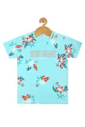 printed cotton round neck boys t-shirt - sky blue