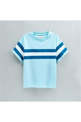 printed cotton round neck boys t-shirt - sky blue