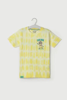 printed cotton round neck boys t-shirt - yellow